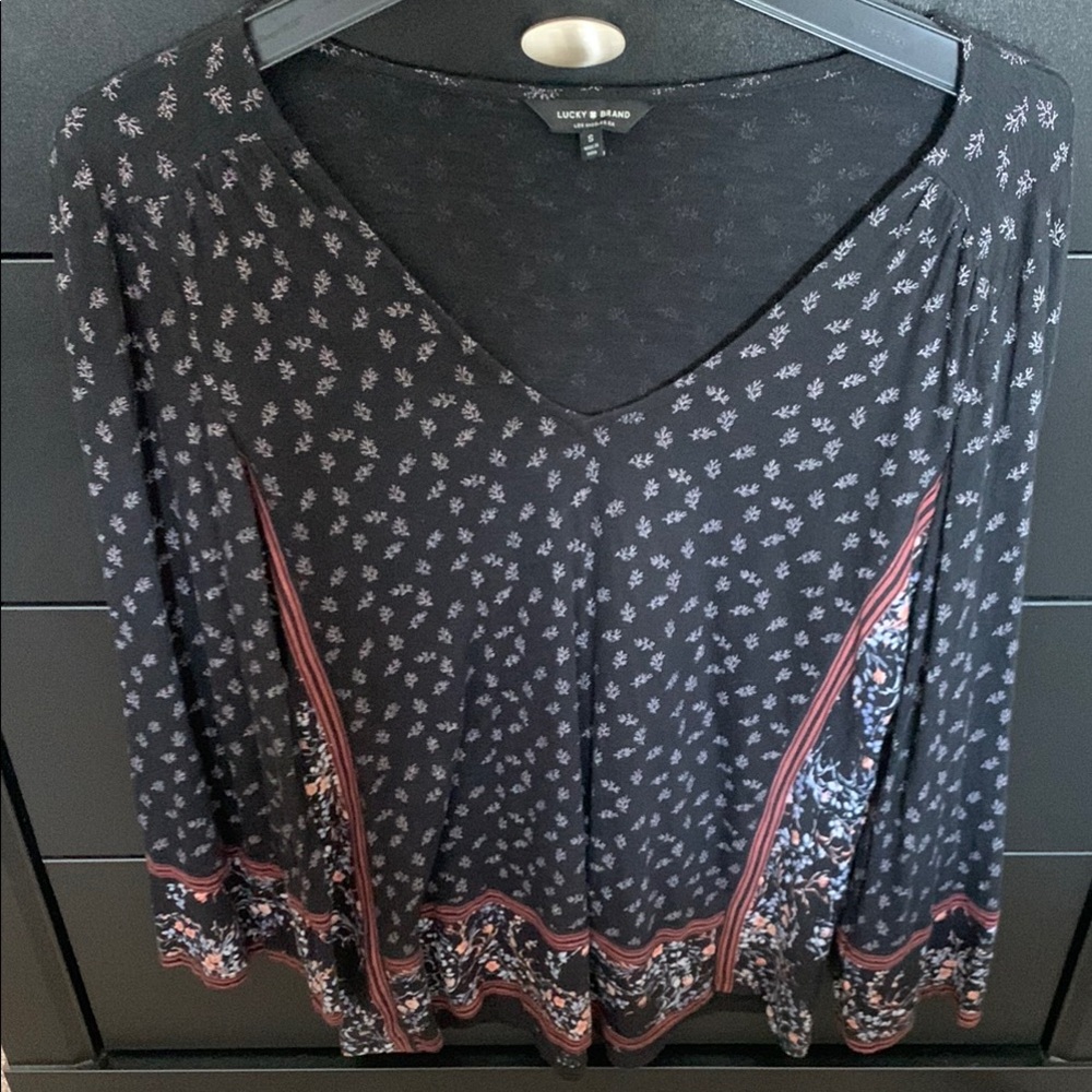 Lucky Brand Black Asymmetrical 3/4 Sleeve Blouse